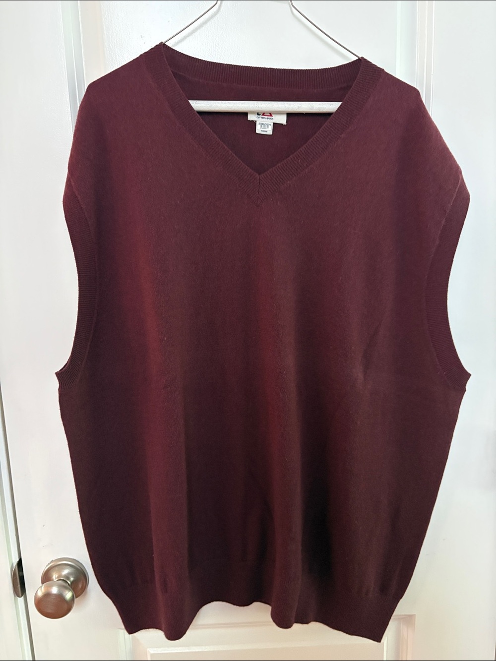 Cutter & Buck Men's V-Neck Sweater Vest in Burgundy